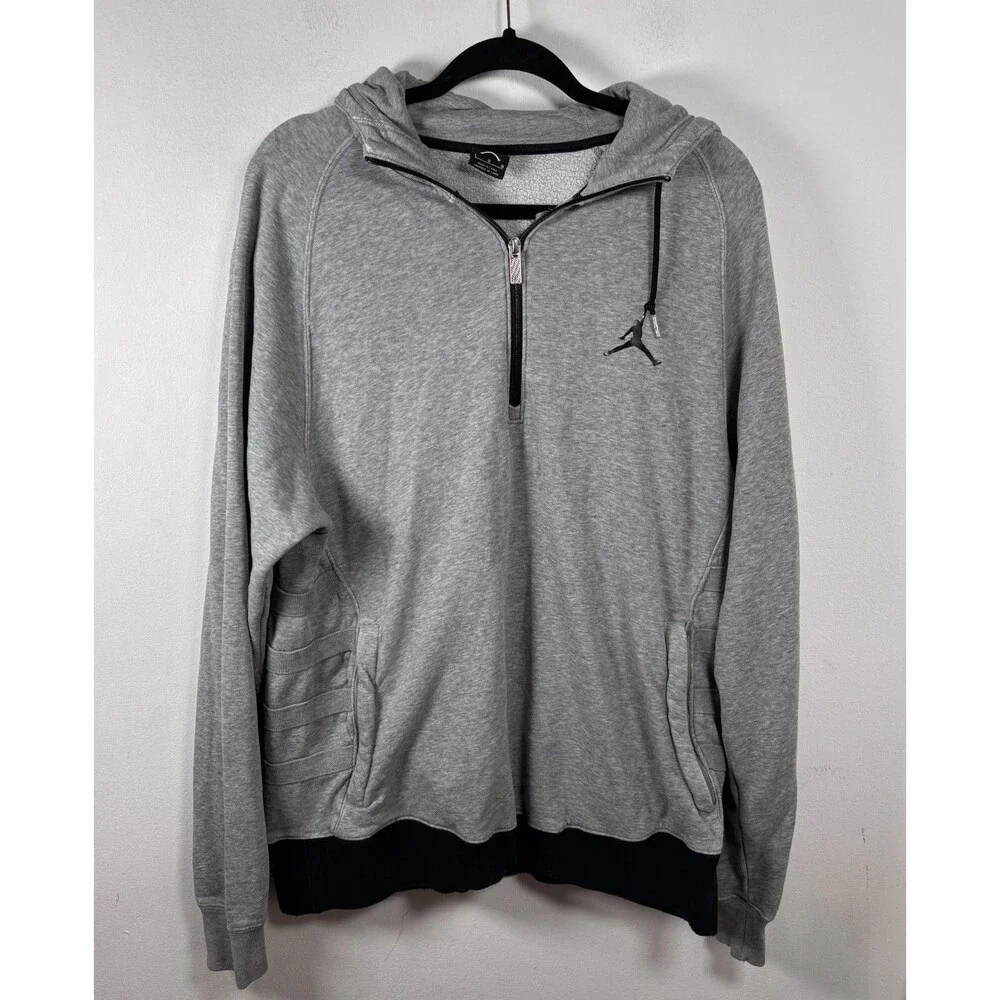 Jordan L Gray 1/2 Zip Hoodie Pullover Athletic Streetwear Black Trim